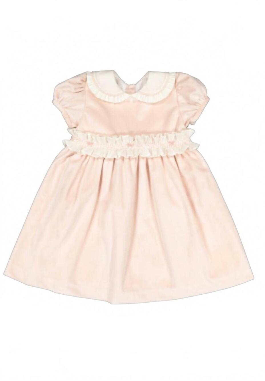 NEW SAL & PIMENTA girl's velvet dress with smocked sash in powder pink